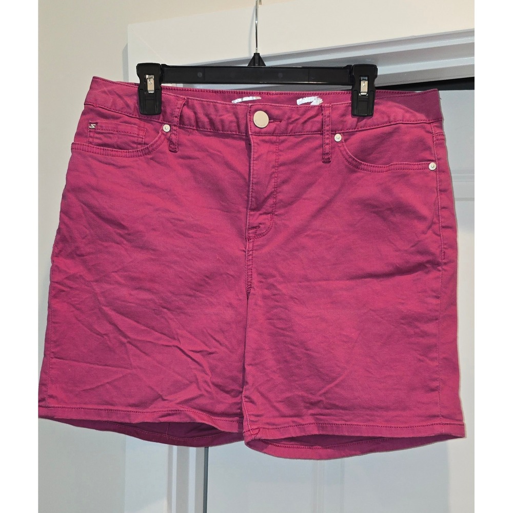 Seven7 Womens Magenta Pink Denim Shorts Mid Rise Size 12 Stretch Casual Summer